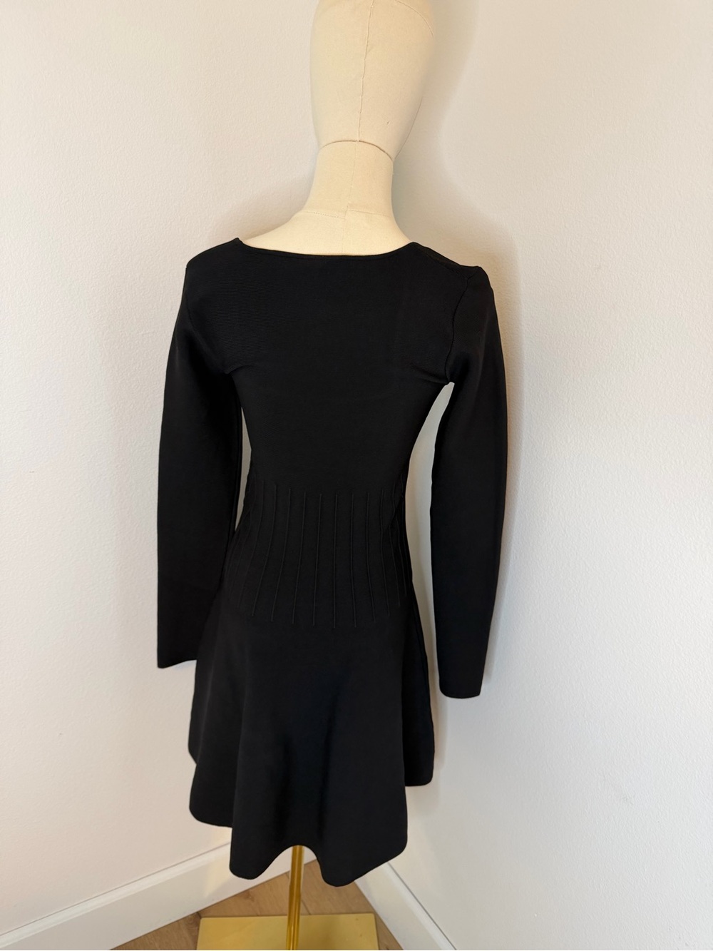 STAUD Black‎ Long-Sleeve Square Neck Tight Knit Dress - Size Small - Picture 4 of 4